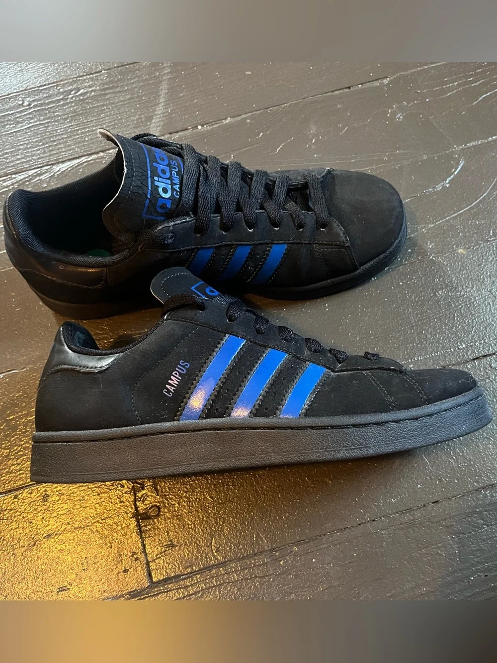 adidas Campus  Black Suede Sneakers with Blue Stripes